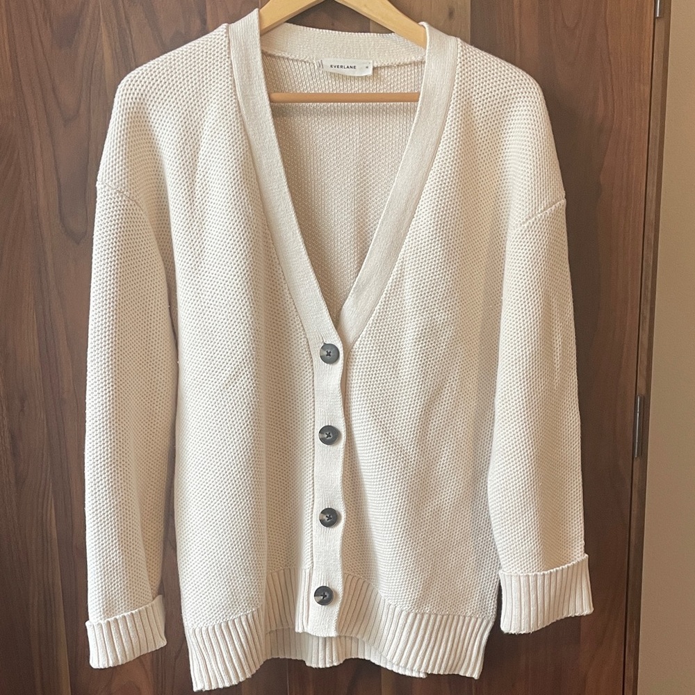 Everlane Ivory Button Front Cotton Cardigan